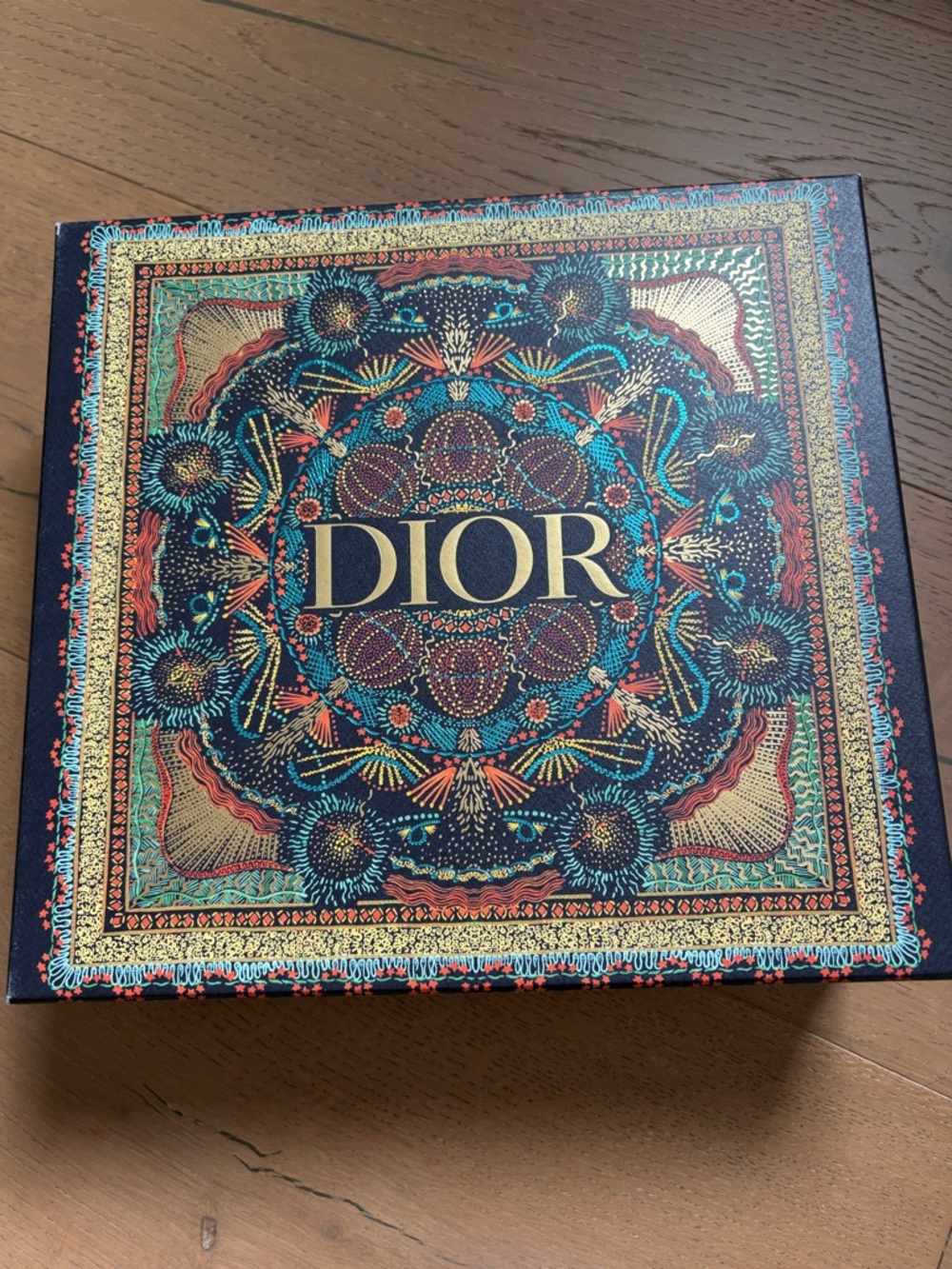 Dior Navy Blue Box with Gold Logo and Multicolor Mandala